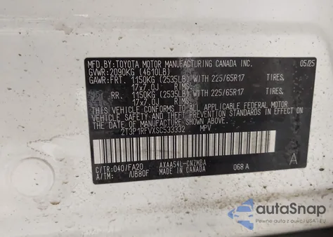 2025 Toyota Rav4 Xle z USA, uszkodzony, nr VIN 2T3P1RFVXSC533332